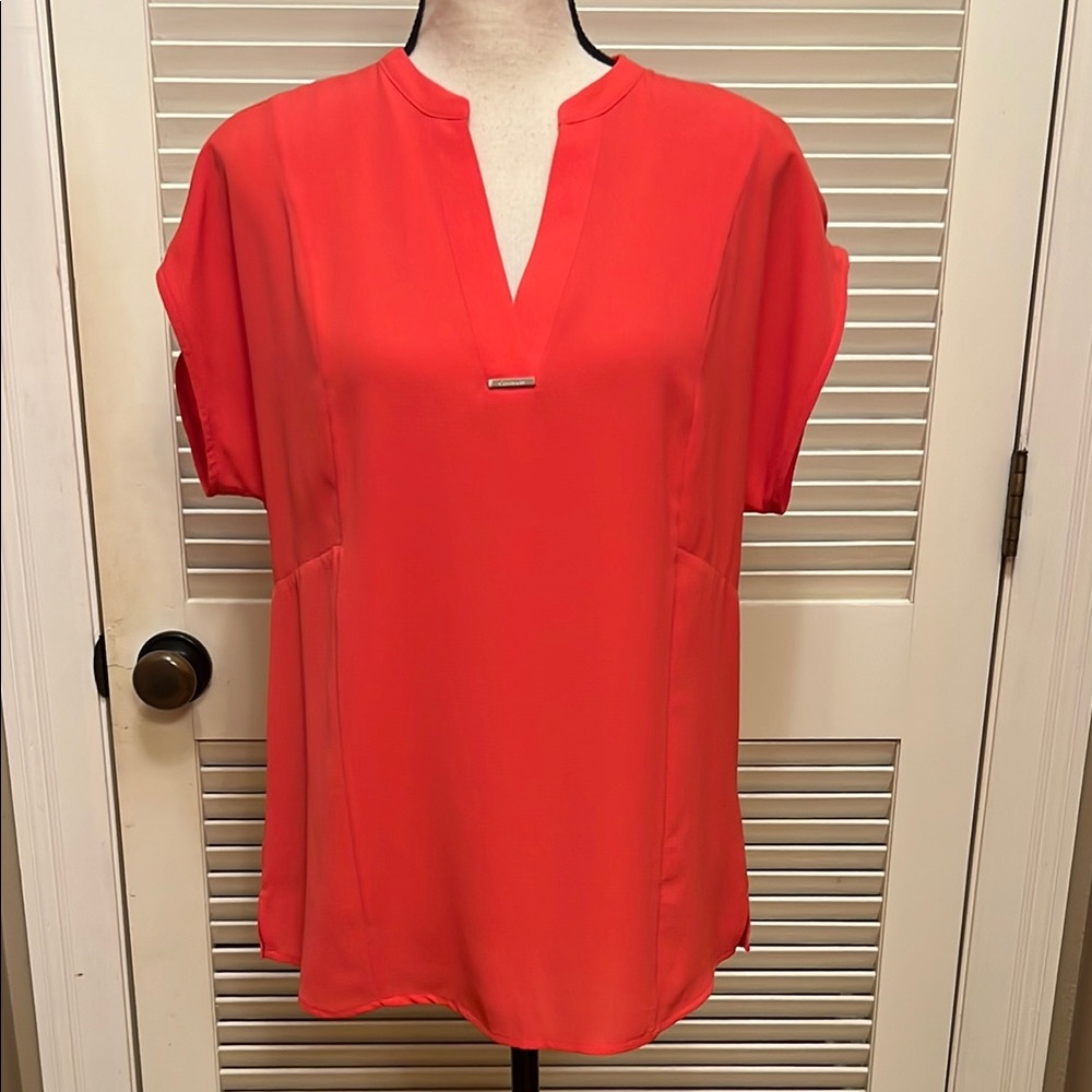 Calvin Klein Cap Sleeve, Mandarin Collar Blouse in Coral, Size XSmall, NWT
